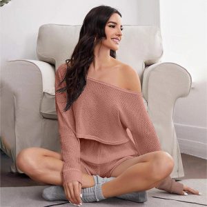 Stilla | Åndbar Vaffelmønster Top Med Shorts Til Hjemmebrug