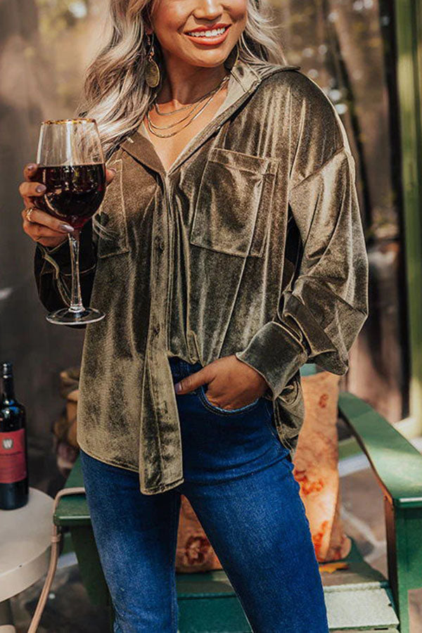 Stilla | Bluse Velvet Bluse Med Knaplukning Og Lommer Mode
