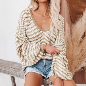 Stilla | T-shirt Løs Strikket Stribet Sweater