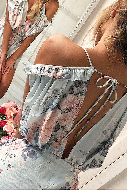 Stilla | Kold Skulder Ruffle Print Romper