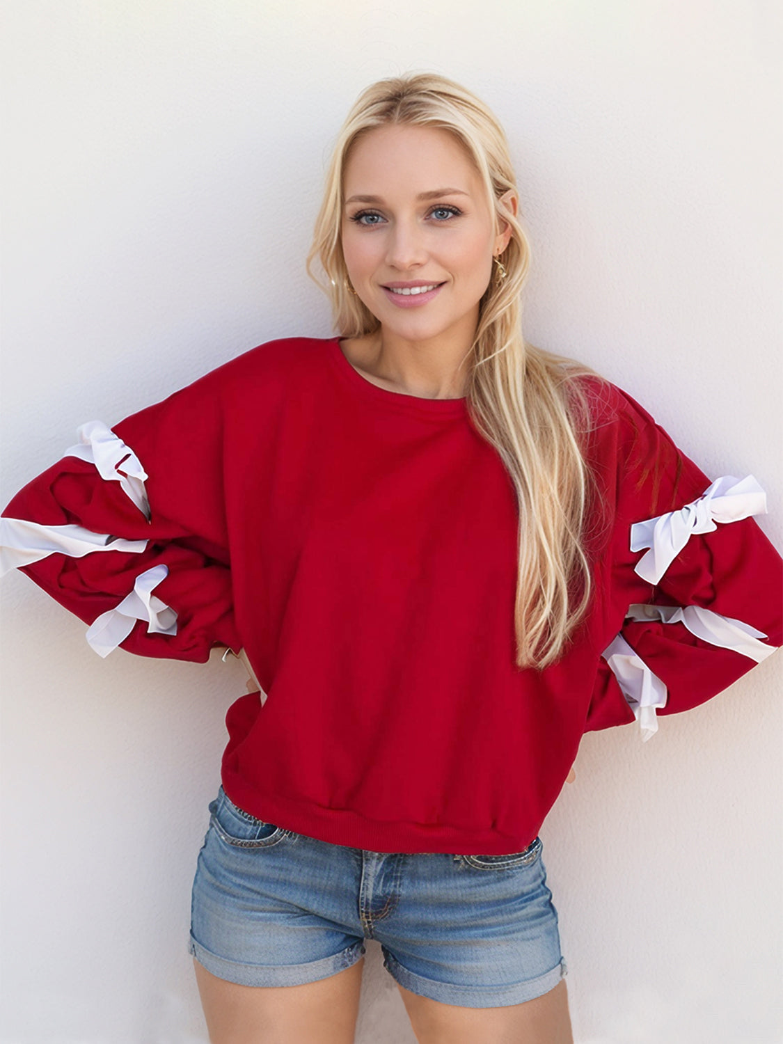 Stilla | Kontrast Sløjfe Rundhalset Langærmet Sweatshirt