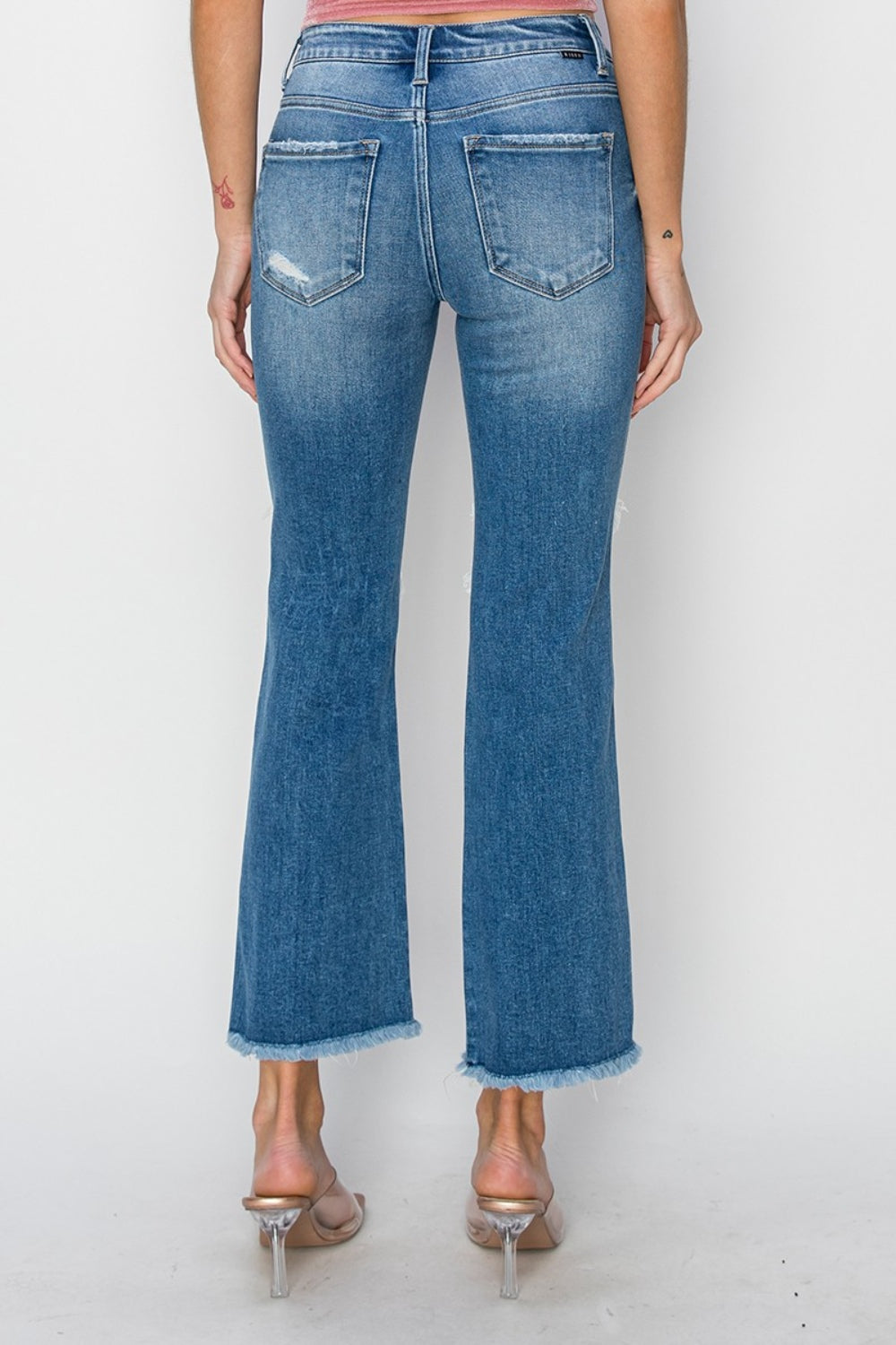 Stilla | Mellem Talje Distressed Afskåret Flare Jeans