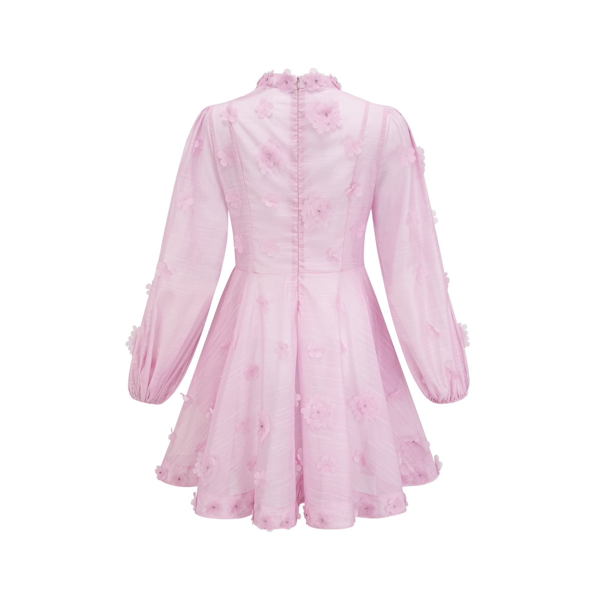 Stilla | Pink Floral Appliqué Mini Kjole Hot på udsalg