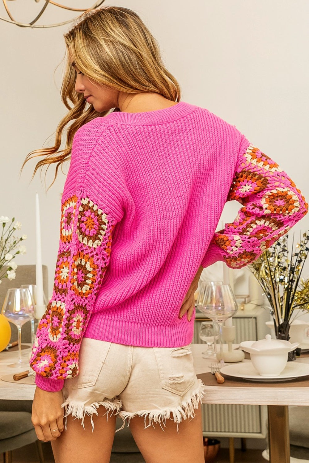 Stilla | V-hals Hæklet Langærmet Sweater