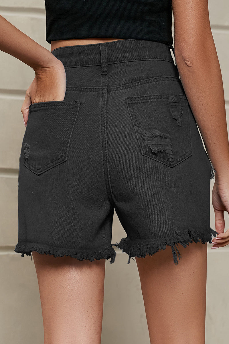 Stilla | Afslappet Simplicitet Solid Quast Rivet Lige Denim Shorts