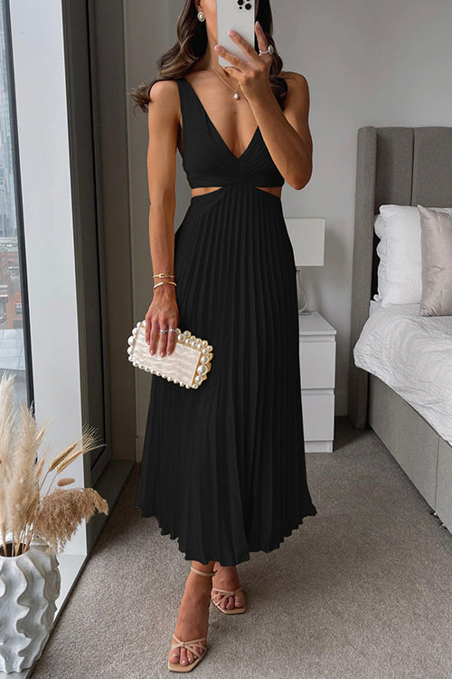 Stilla | Plisseret Plunge Midi Kjole