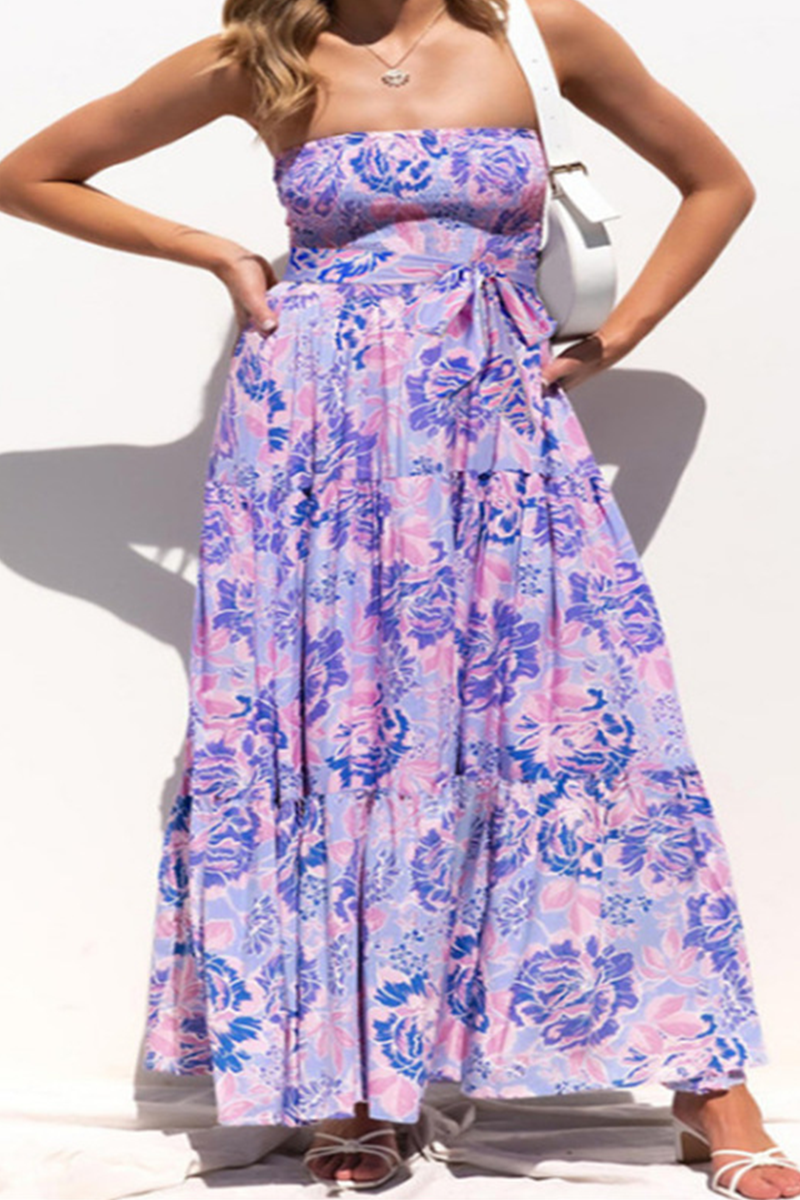 Stilla | Afslappet Print Patchwork Stropløs Kage Skirt Kjoler