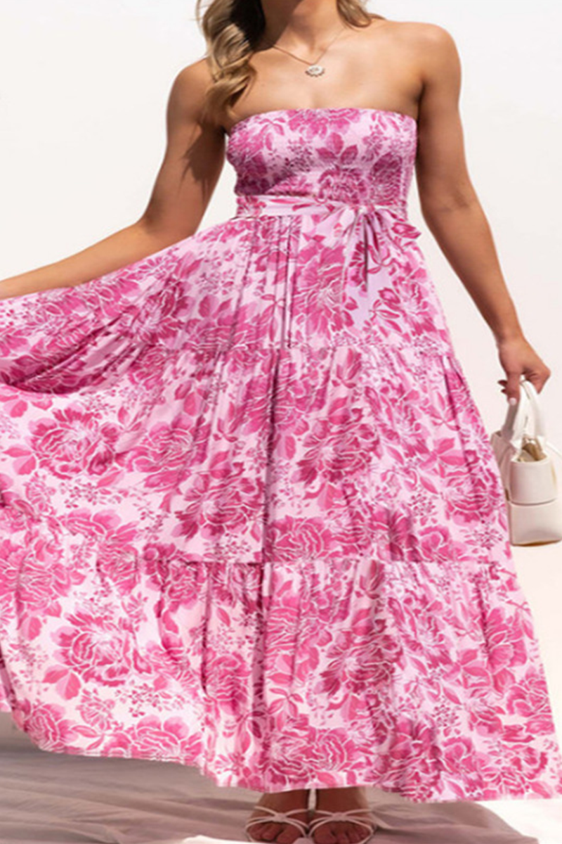 Stilla | Afslappet Print Patchwork Stropløs Kage Skirt Kjoler