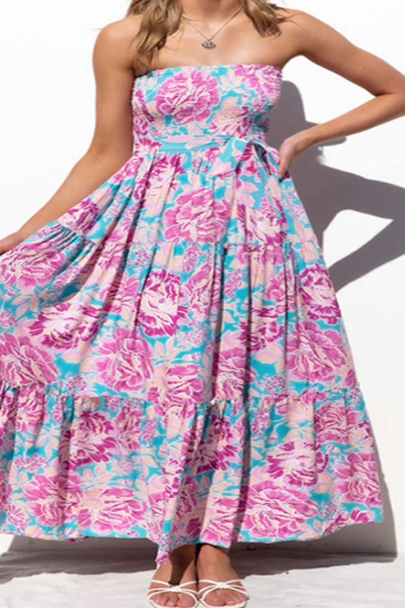 Stilla | Afslappet Print Patchwork Stropløs Kage Skirt Kjoler