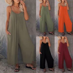 Stilla | Casual Kvinders Ensfarvet Sling Løs Bred Ben Jumpsuit Udsalg