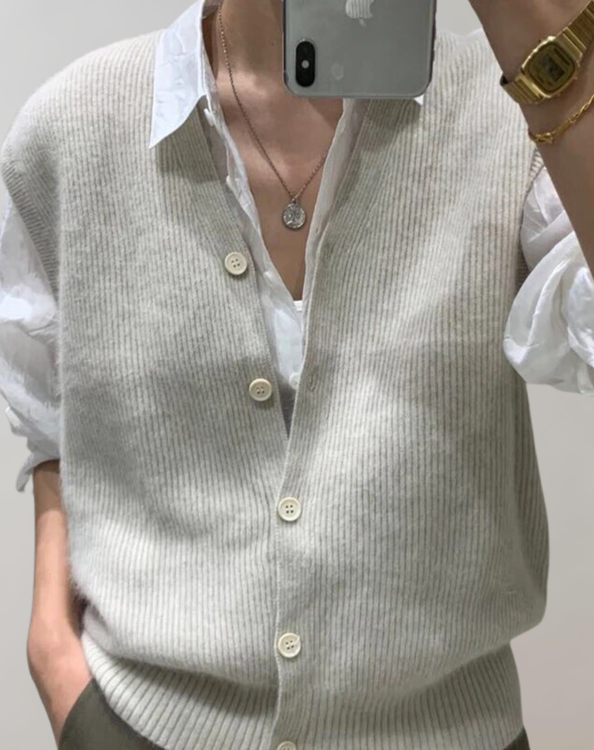 Stilla | Casual Strikvest Med Knapliste Levere