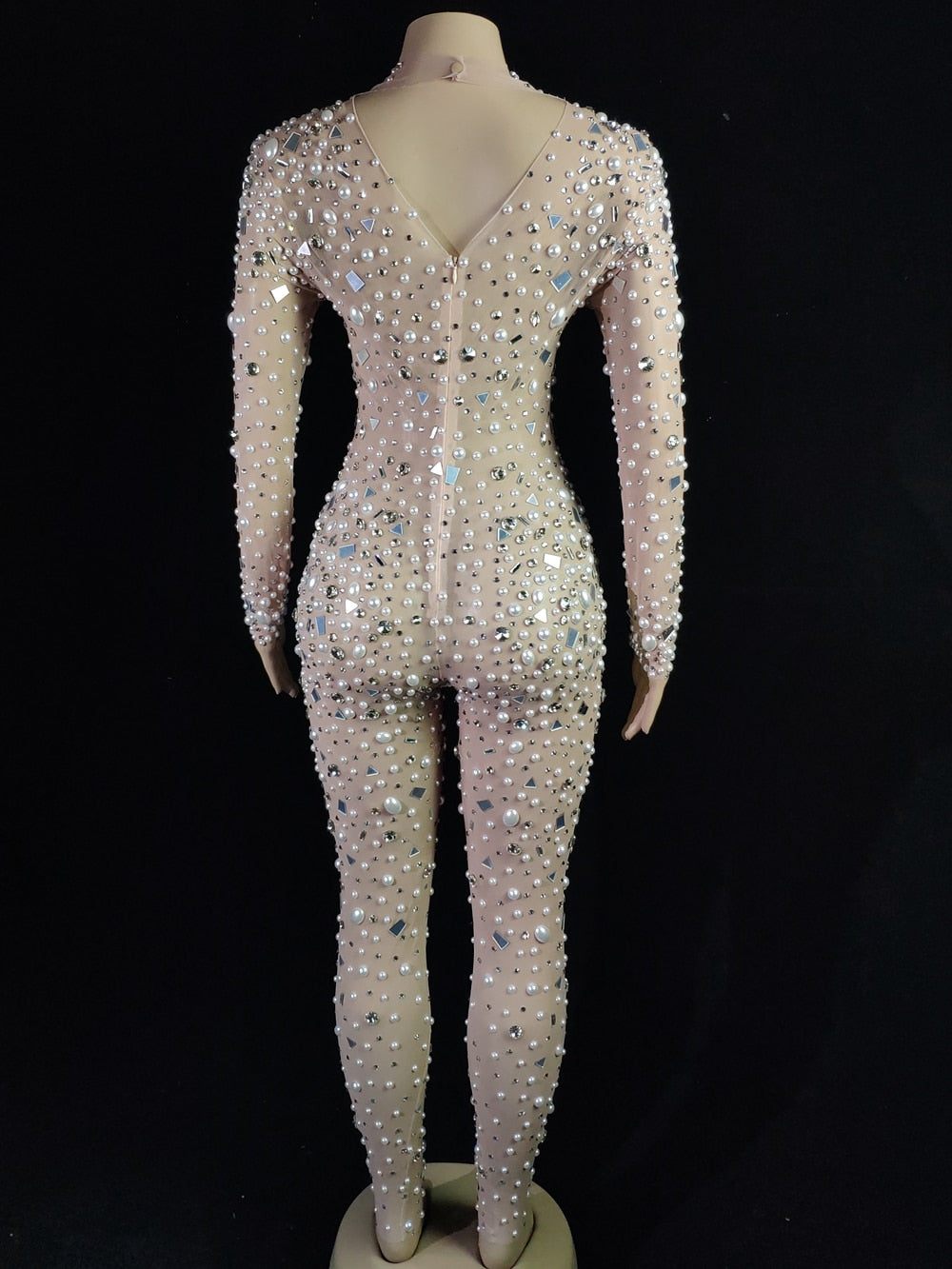 Stilla | Luxus Perler Spejl Strass Net Gennemsigtig Jumpsuit