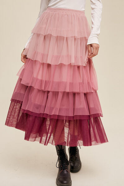 Stilla | Talje Lagd Tulle Midi Nederdel