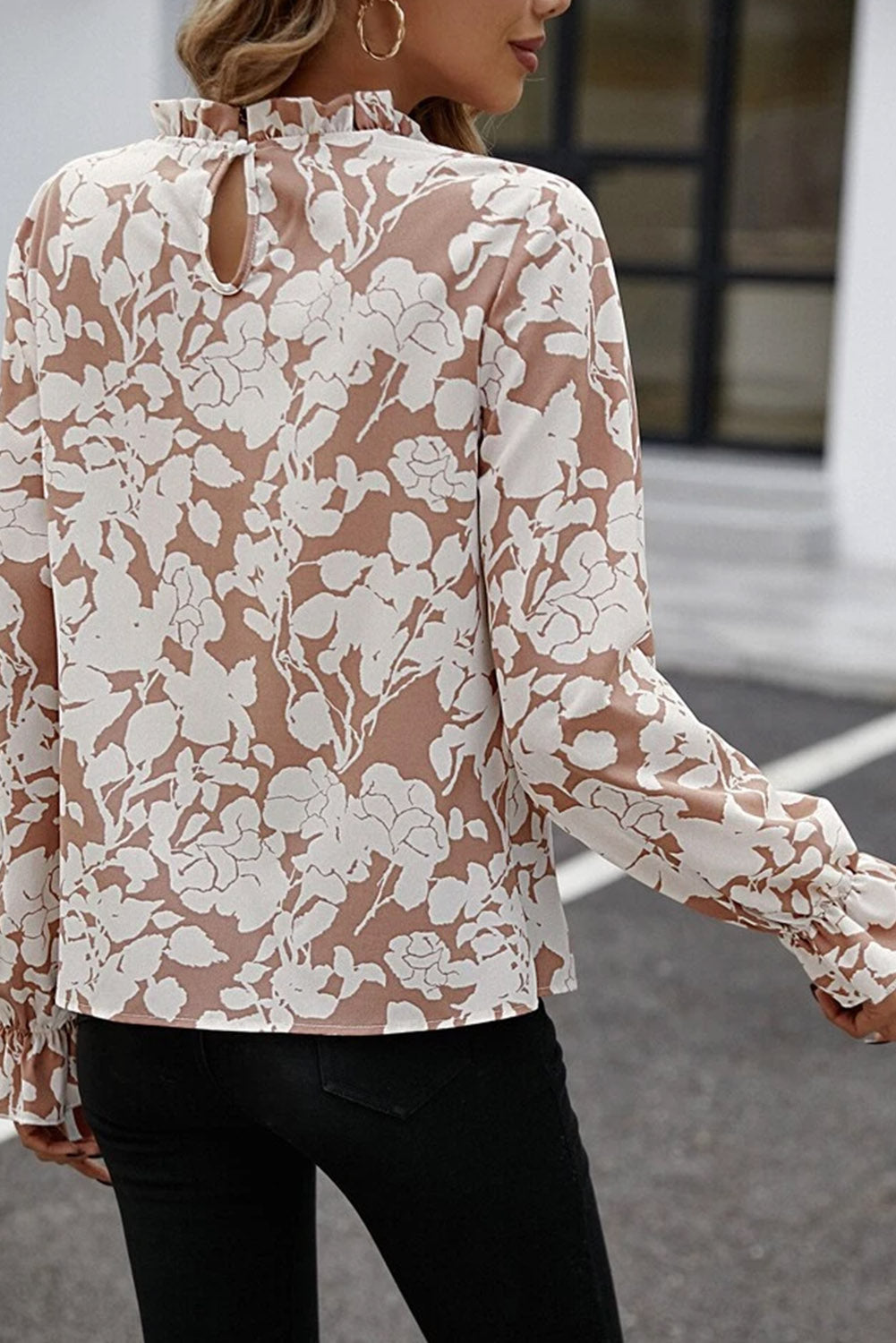 Stilla | Floral Tryk Mock Neck Ruffle Ærme Bluse