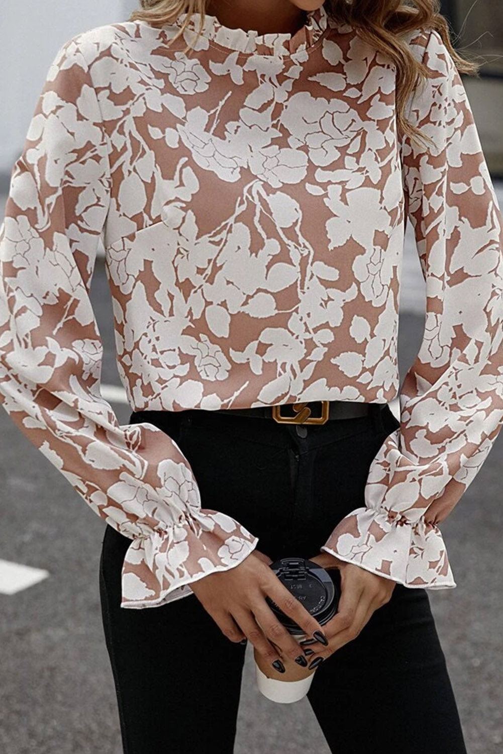 Stilla | Floral Tryk Mock Neck Ruffle Ærme Bluse