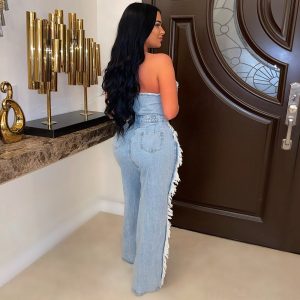 Stilla | Fuldfoldede Ben Kvaster Denim Jumpsuits Online Hot Salg