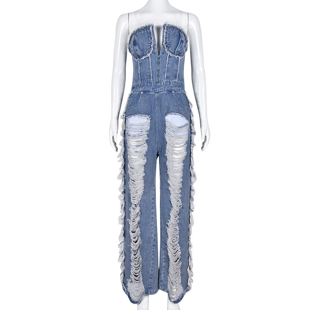 Stilla | Fuldfoldede Ben Kvaster Denim Jumpsuits Online Hot Salg