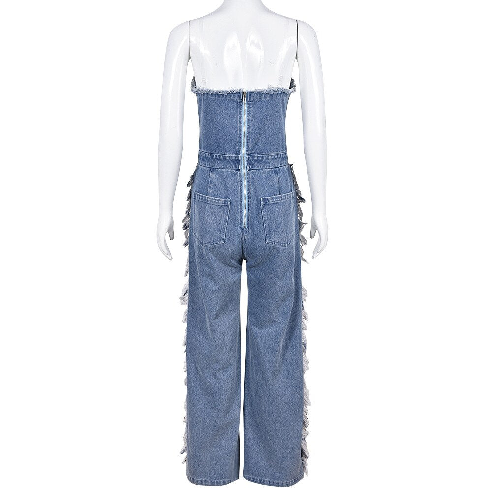 Stilla | Fuldfoldede Ben Kvaster Denim Jumpsuits Online Hot Salg