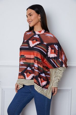 Stilla | Geometrisk Stripe Indsats Rundhalset Bluse Online