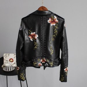 Stilla | Modekik Bikerjakke Med Blomsterbroderi