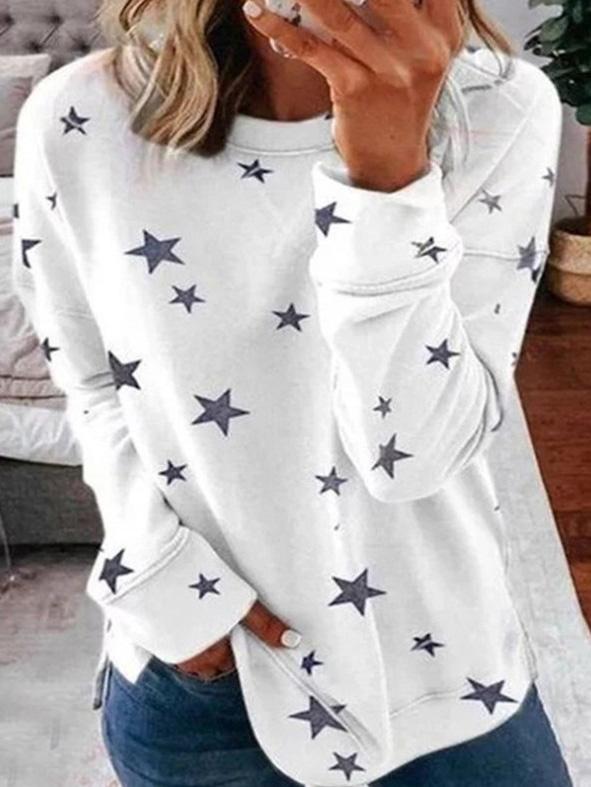Stilla | T-shirt med stjernetryk, rund hals og lange ærmer