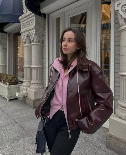Stilla | Vintagemodel Læderjakke Med Slå-krave