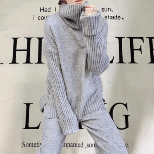 Stilla | Pullover & Bukser Dame Komfortabel Størrelse Rullekravepullover & Uldbukser Sæt