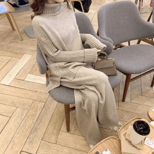 Stilla | Pullover & Bukser Dame Komfortabel Størrelse Rullekravepullover & Uldbukser Sæt