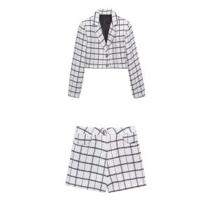 Stilla | Stilfuld Ternet Blazer Mini Nederdel Sæt