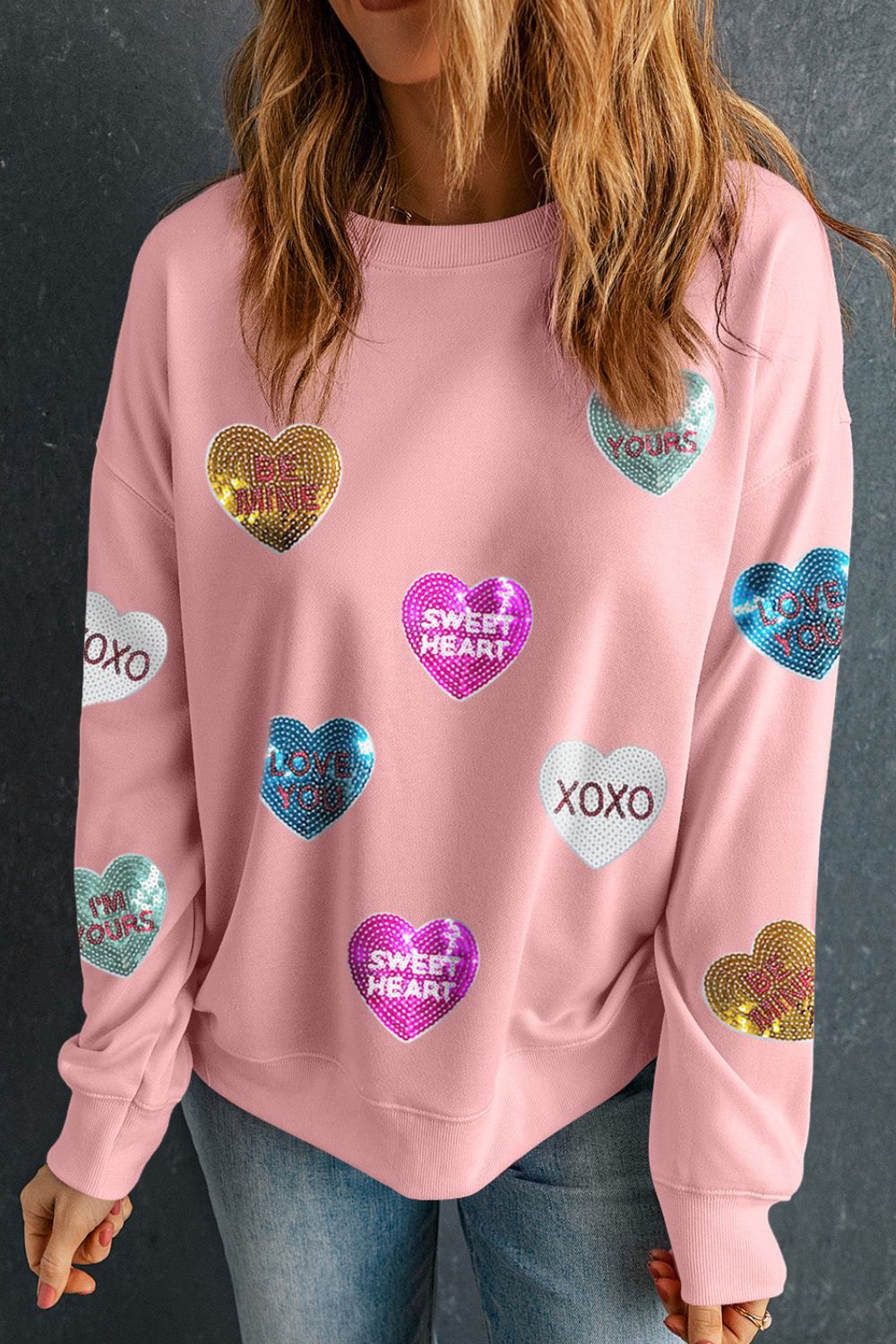 Stilla | Valentinsdag Pailletter Hjerte Rundhals Langærmet Sweatshirt Mode