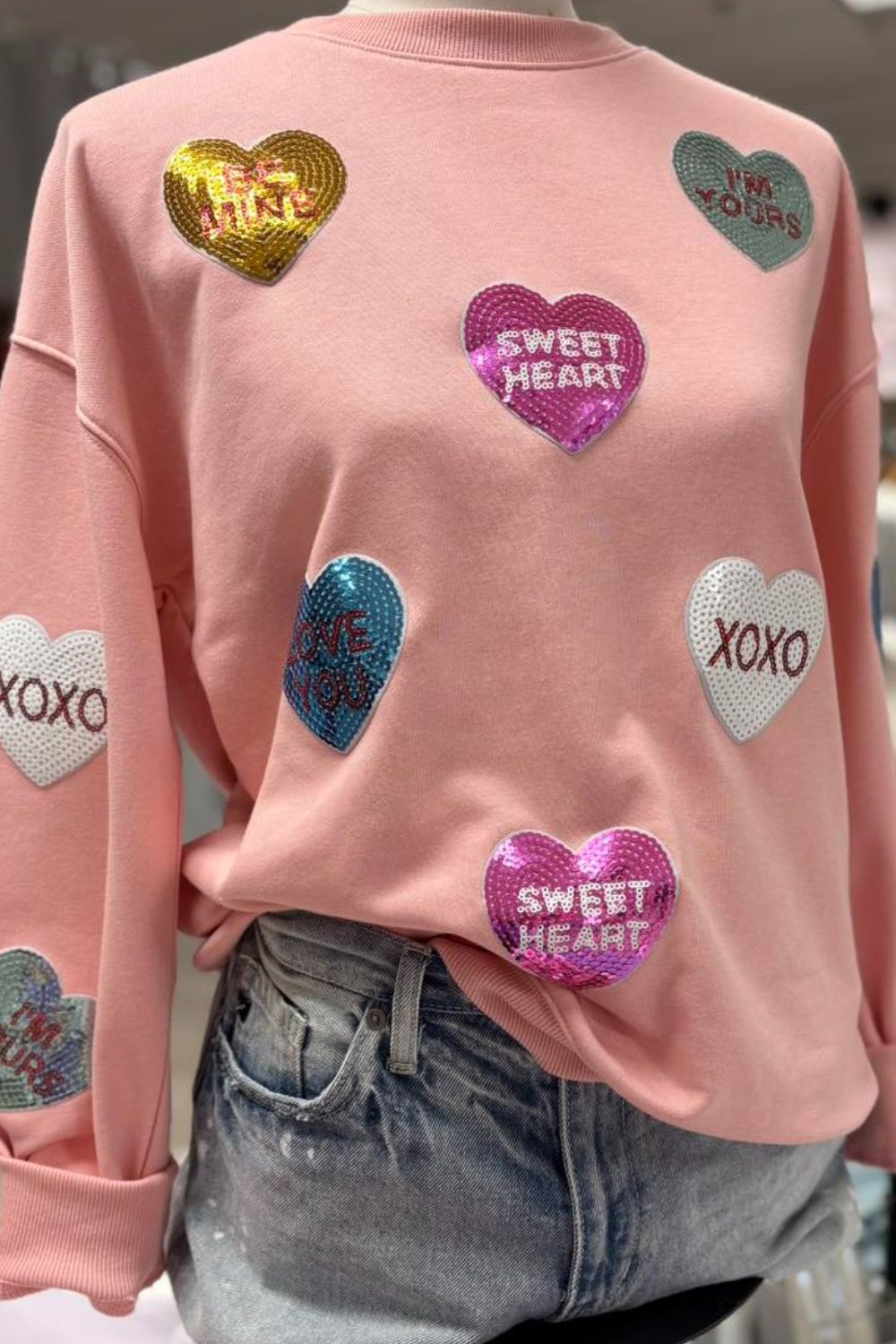 Stilla | Valentinsdag Pailletter Hjerte Rundhals Langærmet Sweatshirt Mode