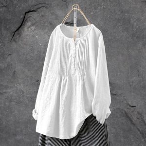 Stilla | Boho-Chic Bluseskjorte med Knaplukning og Flæser