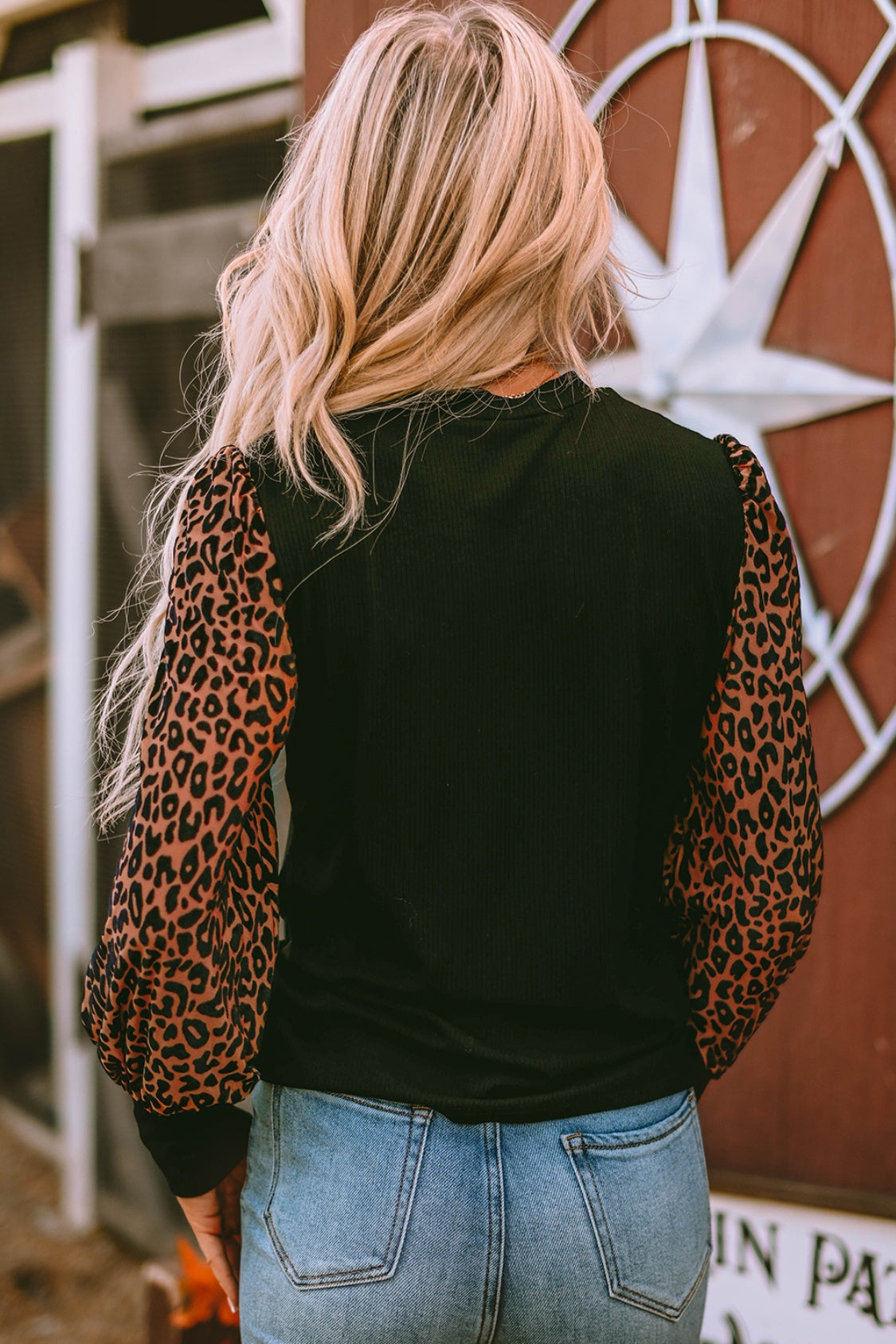 Stilla | Leopardmønster Langærmet Ribstrikbluse