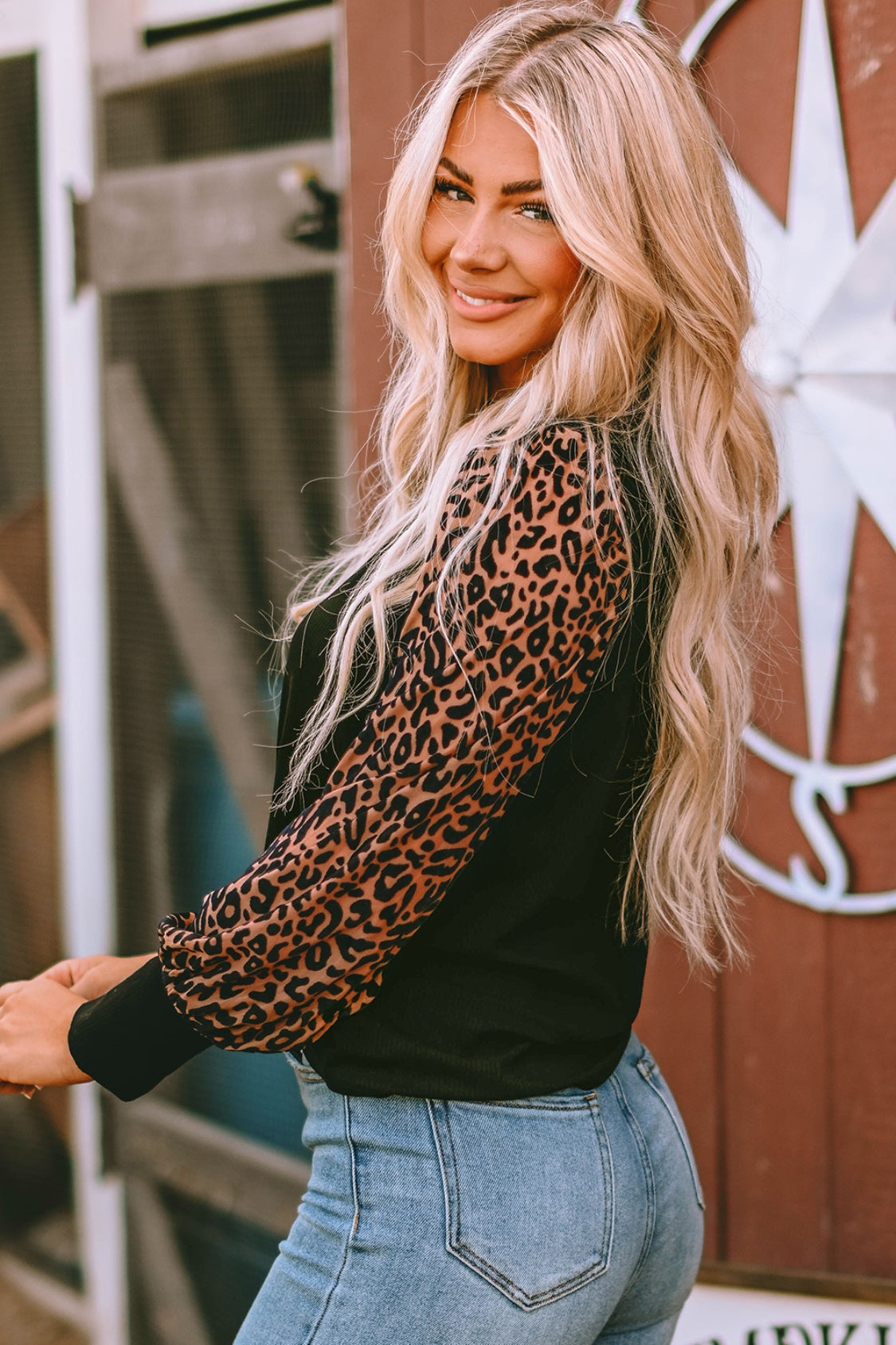 Stilla | Leopardmønster Langærmet Ribstrikbluse