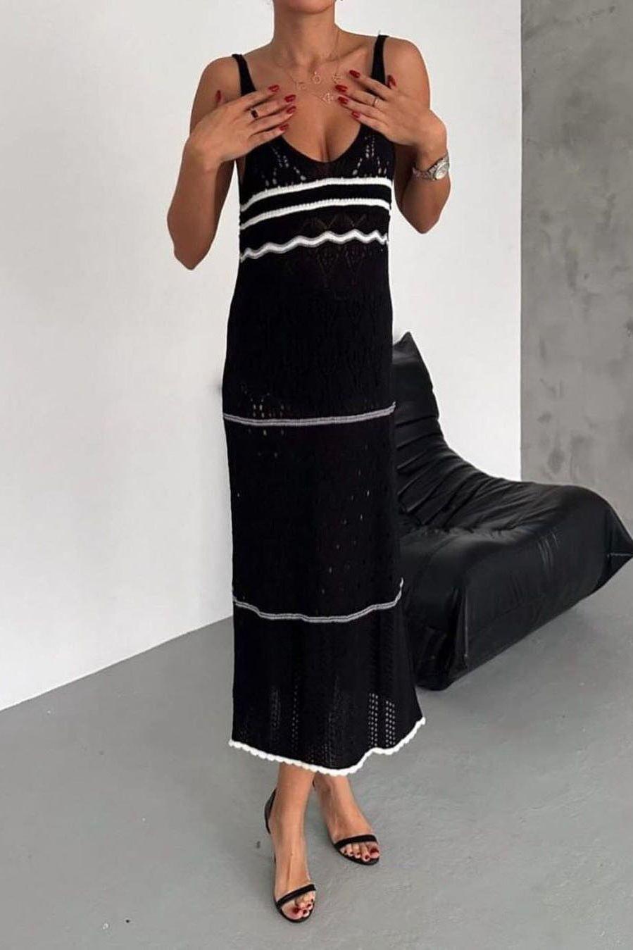 Stilla | Stribet Strikket Midi Kjole