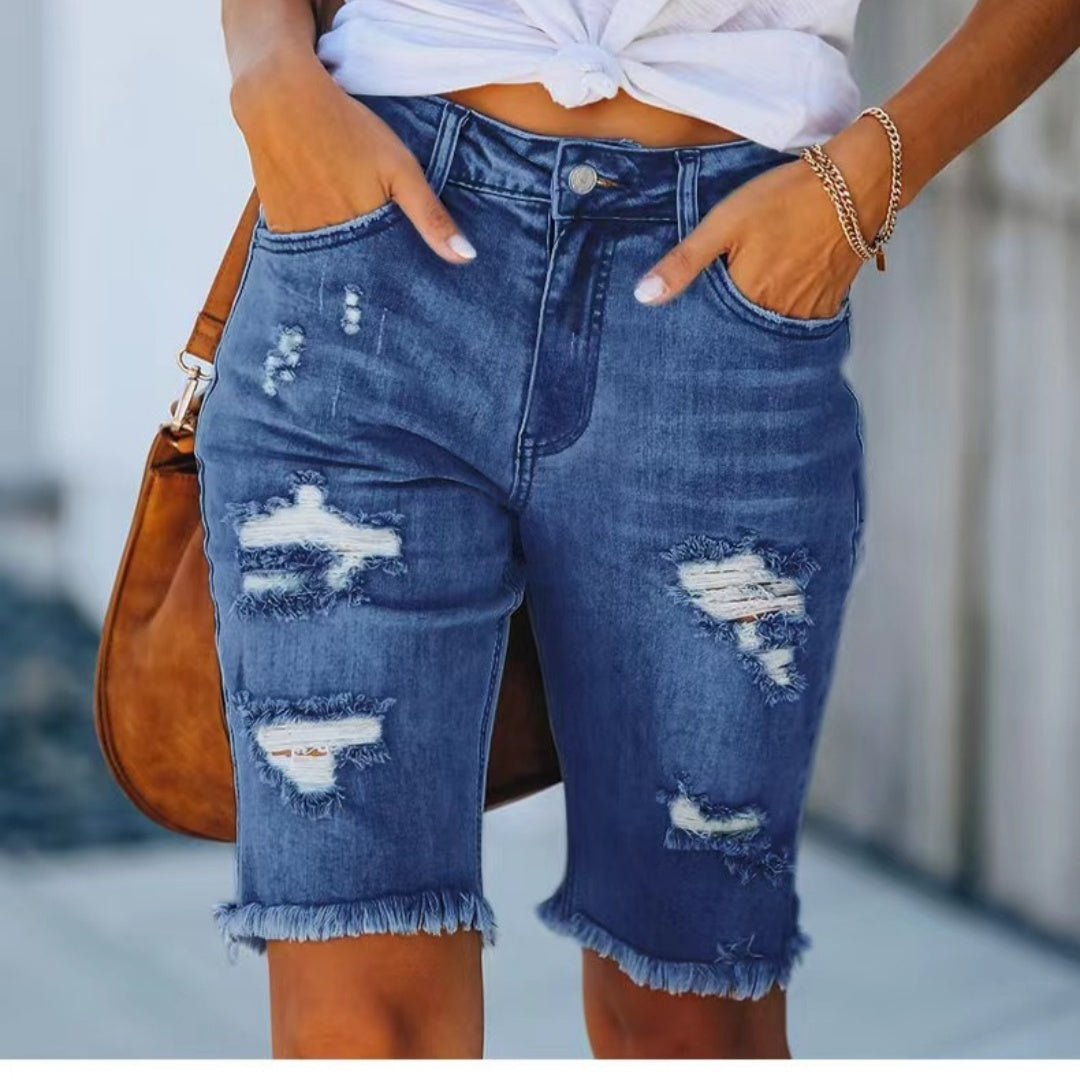 Stilla | Behagelige Slim Fit Jeans Med Frynset Kant