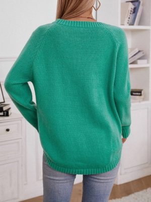 Stilla | Dekorativ Knap Rundhalset Raglanærme Pullover Mode