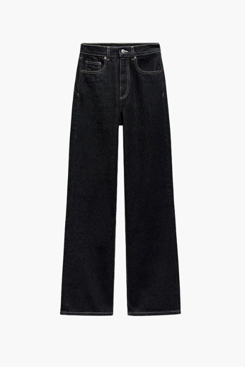 Stilla | Denim Sæt Elegant Taljeret Jeansjakke Med Bælte & Bred High Waist Bukser