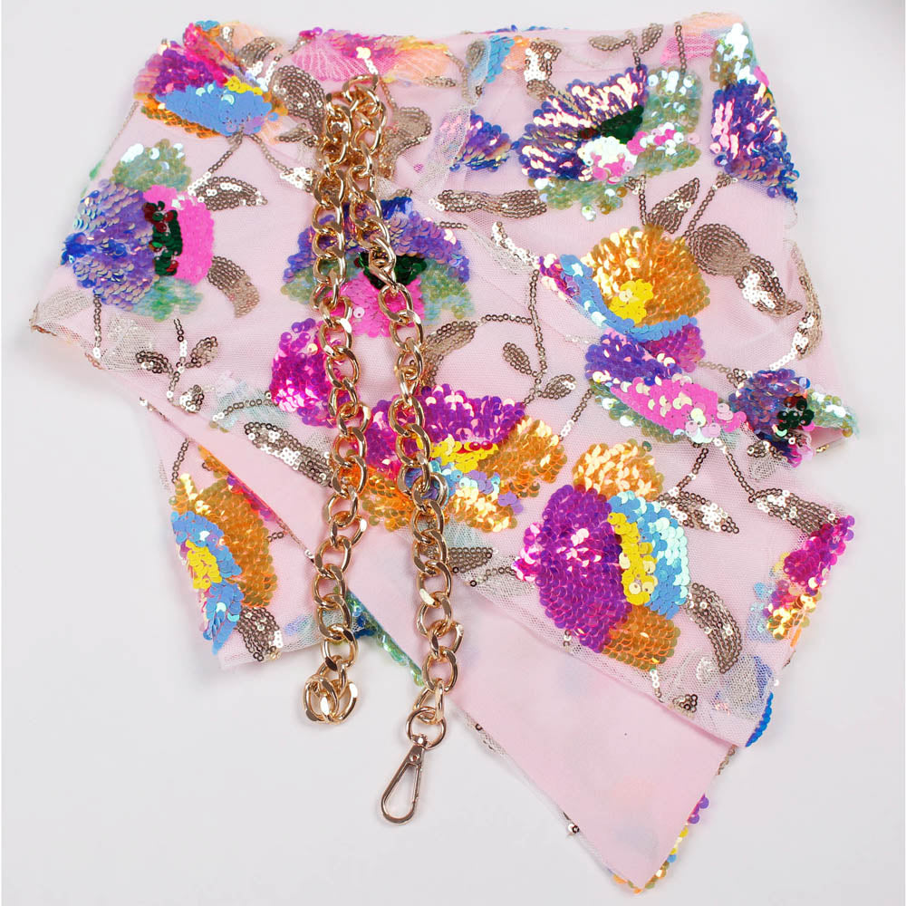 Stilla | Floral Pailletbroderi Pink Sommer Crop Top Mode
