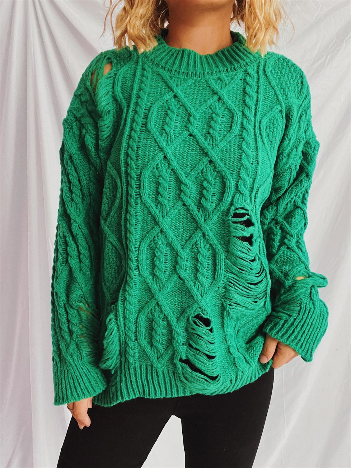 Stilla | Pullover med lange ærmer, rund halsudskæring, lavet af viklet stof med vintagestil