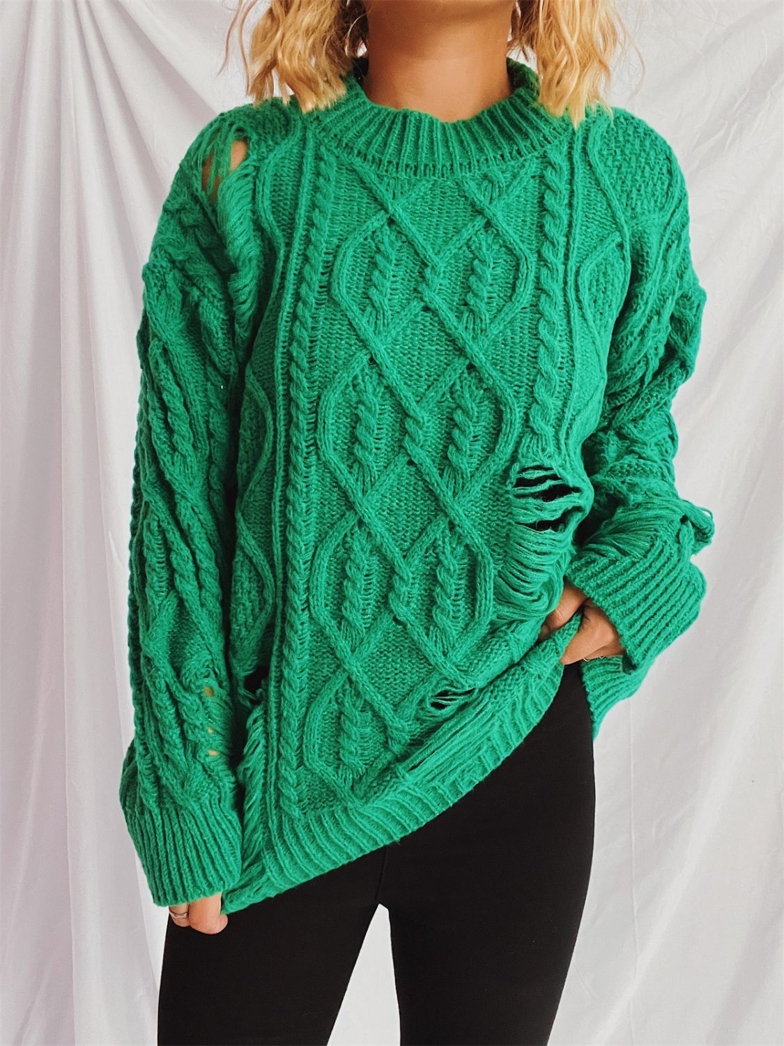 Stilla | Pullover med lange ærmer, rund halsudskæring, lavet af viklet stof med vintagestil