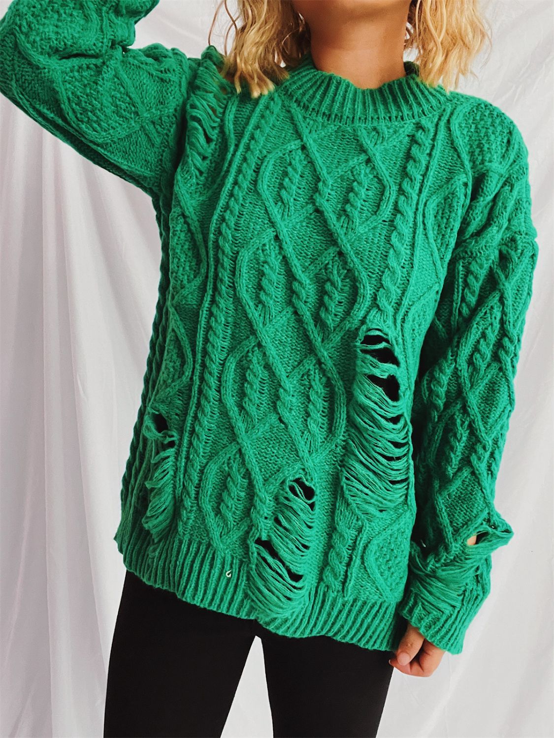 Stilla | Pullover med lange ærmer, rund halsudskæring, lavet af viklet stof med vintagestil