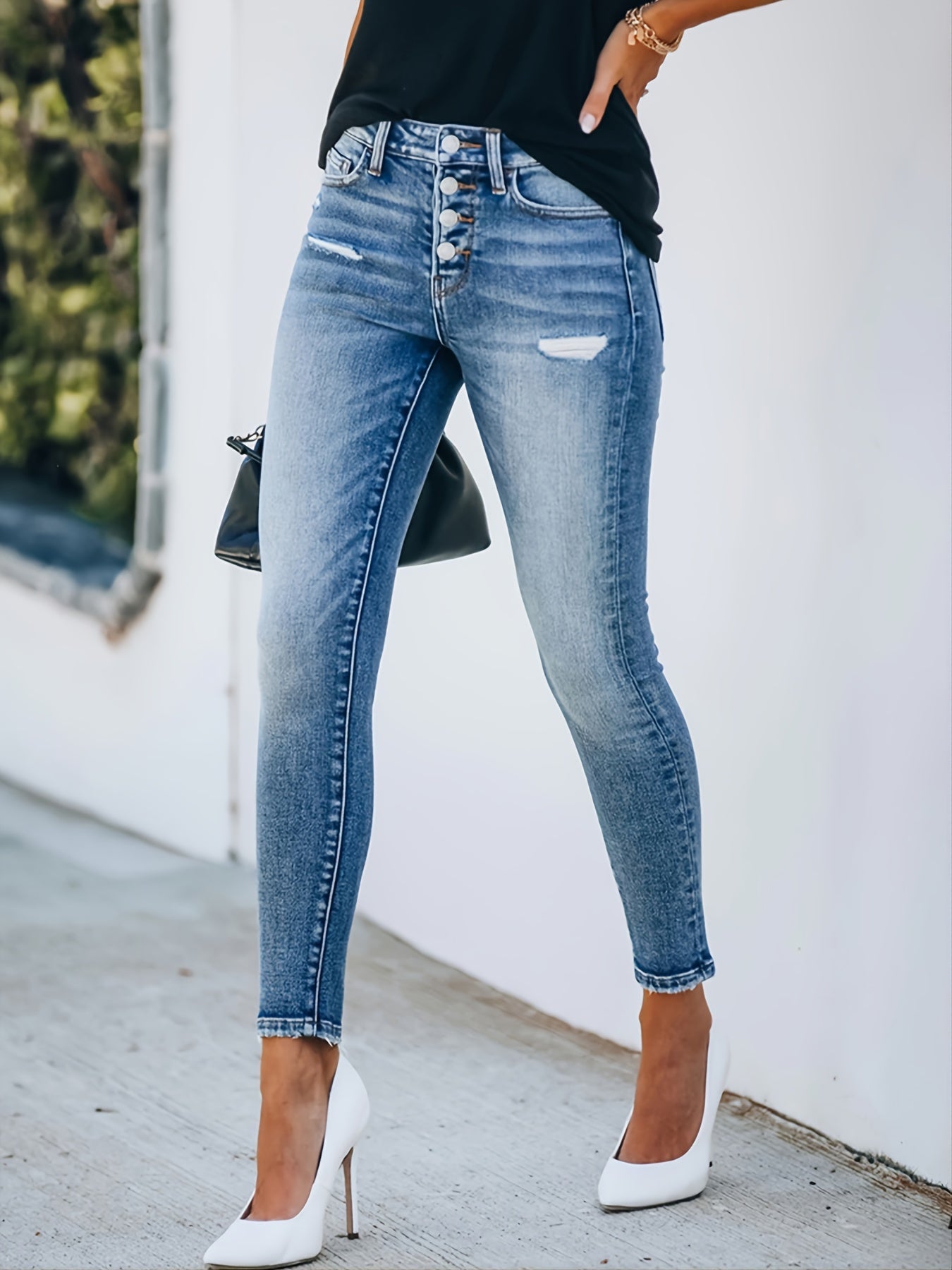 Stilla | Rivete Strækbare Knapåbning Lommer Skinny Leg Jeans