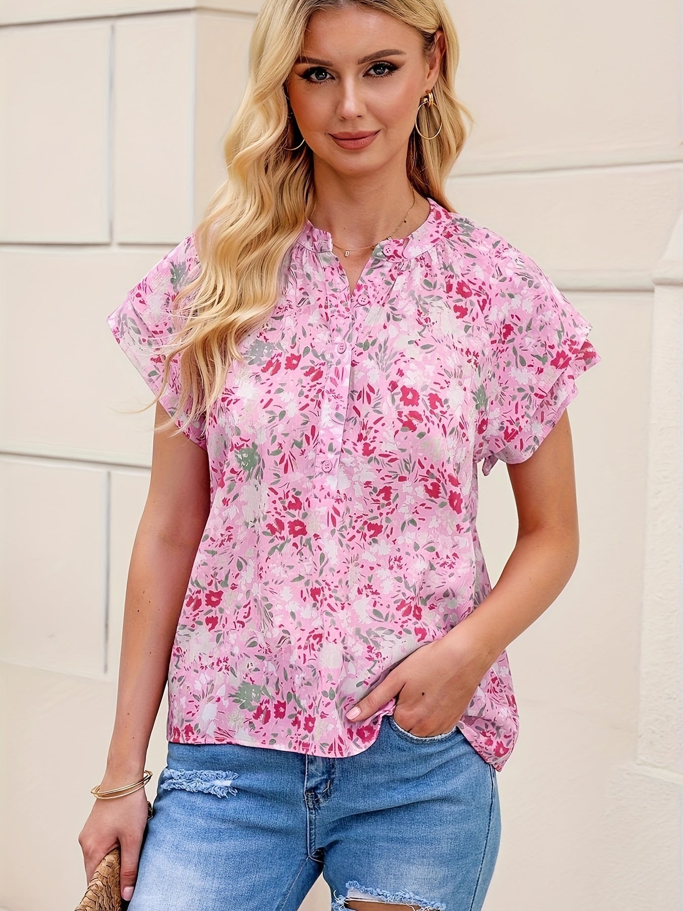 Stilla | Bluse med blomstermotiv og volanger