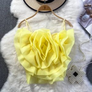 Stilla | Chic Årgang Rygløs Korsæt Bustier Tredimensionel Blomst Tank Top Koreansk Mode Sommer Strand Kvinder Sling Crop Top