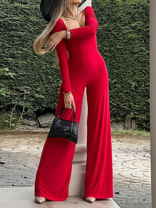 Stilla | Dame Jumpsuits Solid Firkantet Hals Langærmet Slim Fit Jumpsuit