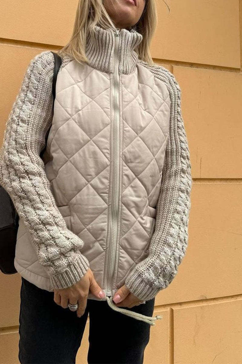 Stilla | Let Jakke Med Lynlås Af Ensfarvet Strik-patchwork Til Damer på udsalg
