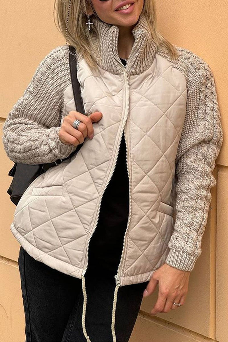 Stilla | Let Jakke Med Lynlås Af Ensfarvet Strik-patchwork Til Damer på udsalg
