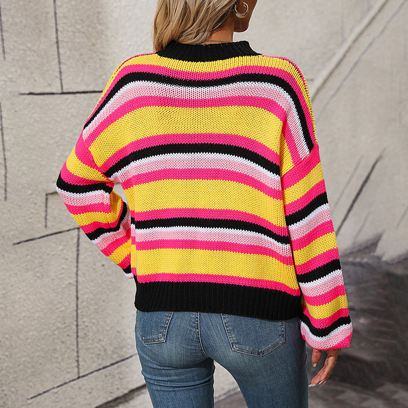 Stilla | Strikket Bluse i Striber Akryl Farverig, Komfortabel
