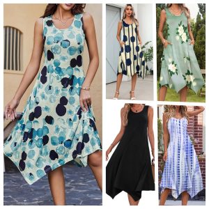 Stilla | Chic Fashion Printed Ærmeløs Uregelmæssig Kant Kjole